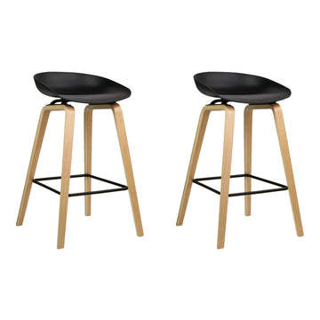 Artiss Wooden Leg Bar Stools PP Shell Seat Low Backrest Black