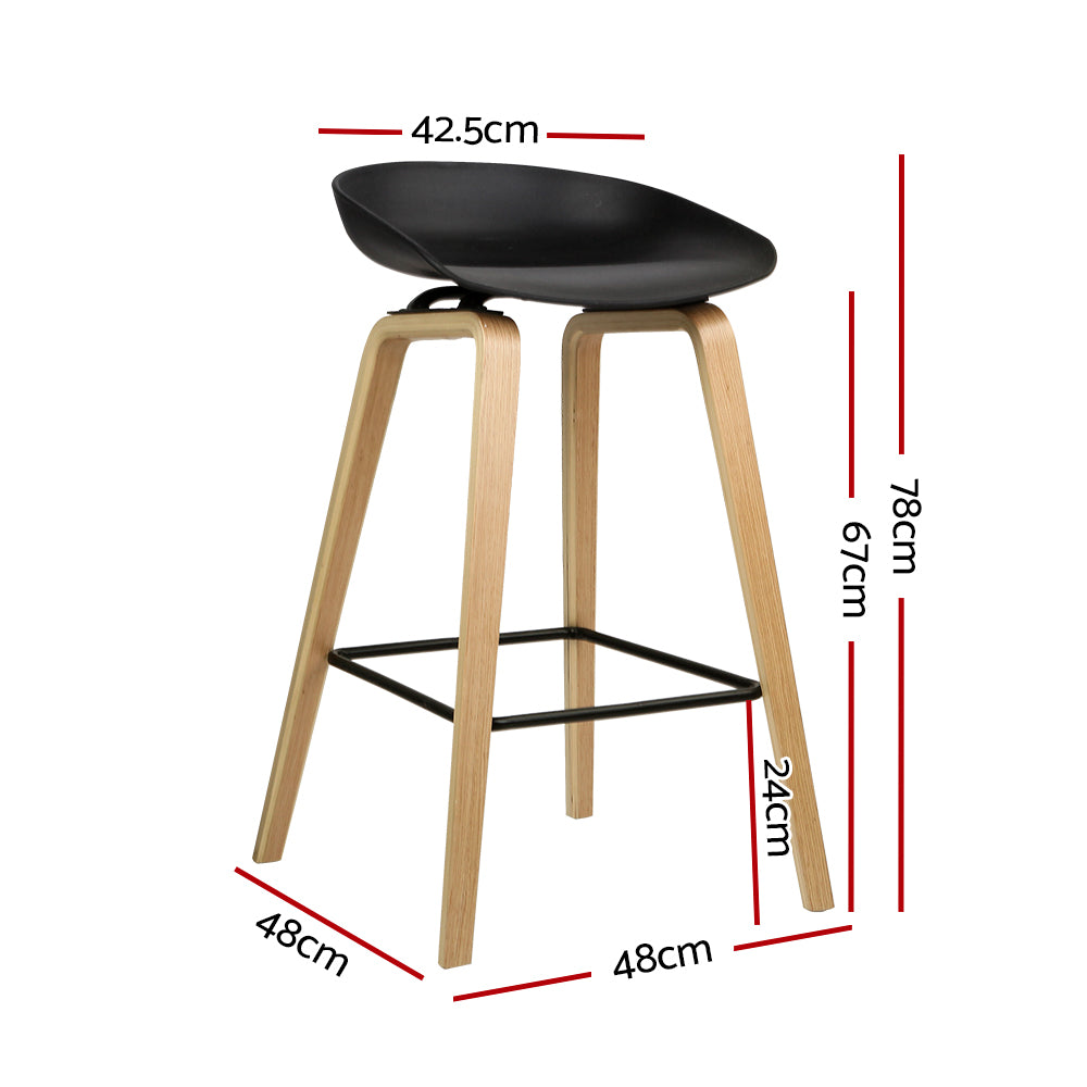 Artiss Wooden Leg Bar Stools PP Shell Seat Low Backrest Black