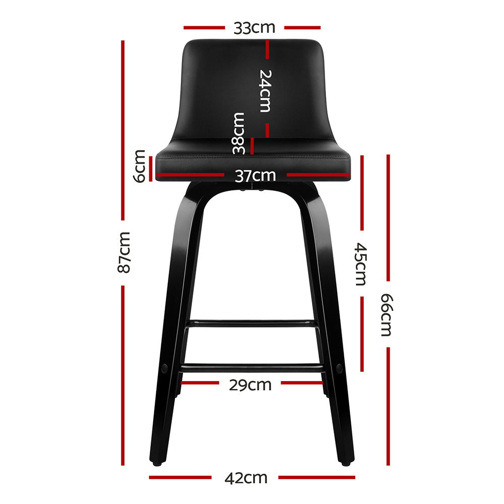 Artiss Swivel Bar Stools PU Leather Padded Bentwood Frame Black