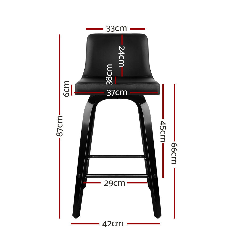 Artiss Wooden Swivel Bar Stools PU Leather Low Back Black