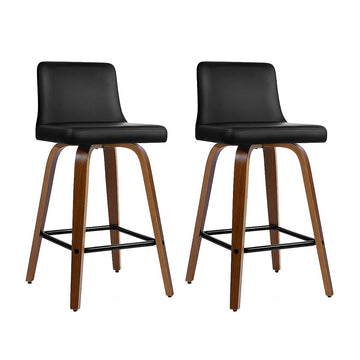 Artiss Swivel Bar Stool PU Leather Padded Wooden Frame Black