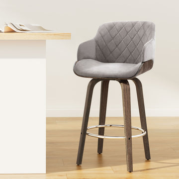 Artiss Velvet Swivel Bar Stool Grey Wooden Frame