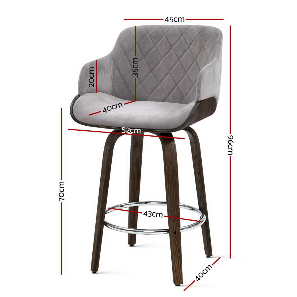 Artiss Velvet Swivel Bar Stool Grey Wooden Frame