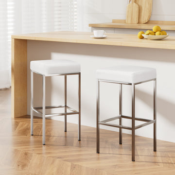 Artiss Bar Stools Set of 2 Backless PU Padded Chrome Legs White