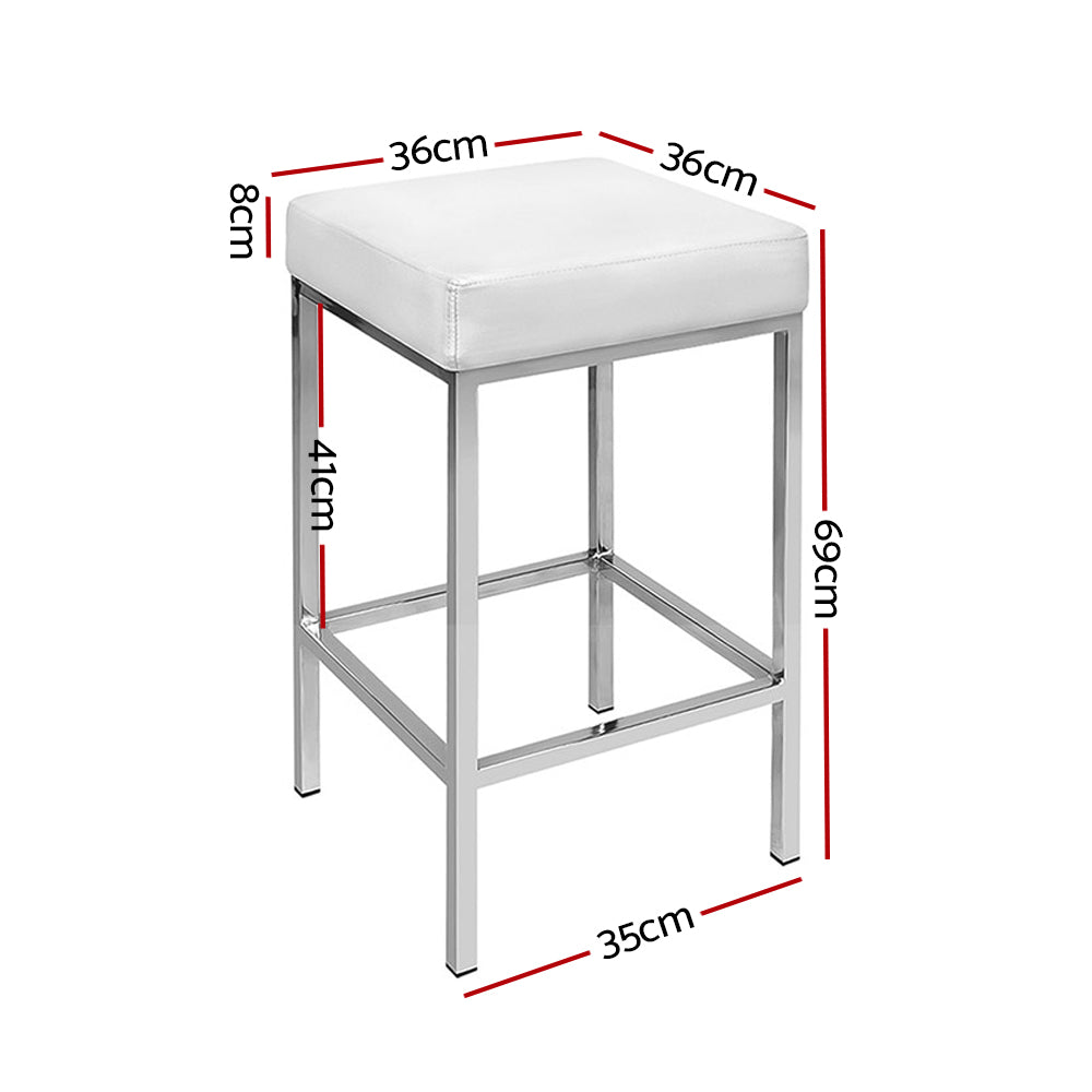 Artiss Bar Stools Set of 2 Backless PU Padded Chrome Legs White