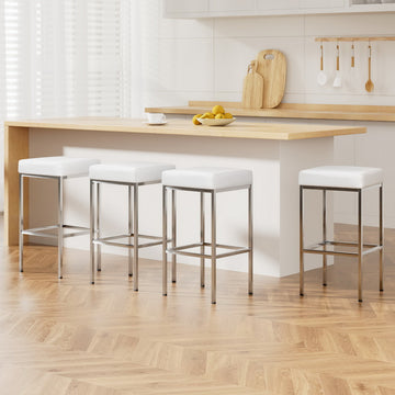 Artiss PU Leather Bar Stool Chrome Base Padded Seat White