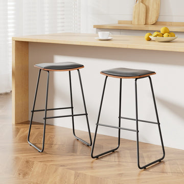 Artiss Kitchen Counter Stool PU Leather Wood Seat Metal Frame