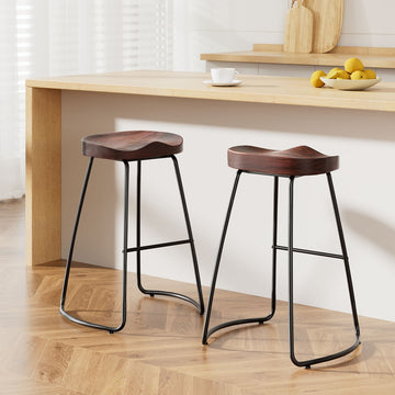 Artiss Industrial Tractor Bar Stool Solid Pine Seat Steel Legs 65cm