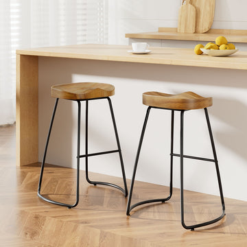Artiss Tractor Seat Bar Stools Rustic Pine Wood Black Metal Frame