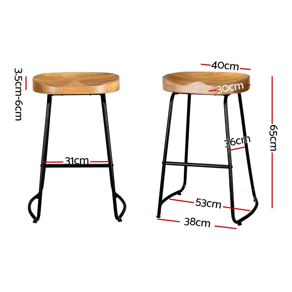 Artiss Tractor Seat Bar Stools Rustic Pine Wood Black Metal Frame
