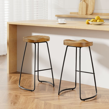 Artiss Industrial Tractor Seat Bar Stools Set of 2 Elm Wood 75cm