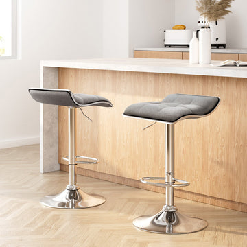 Artiss Bar Stools Set of 2 Gas Lift Linen Padded Swivel Grey