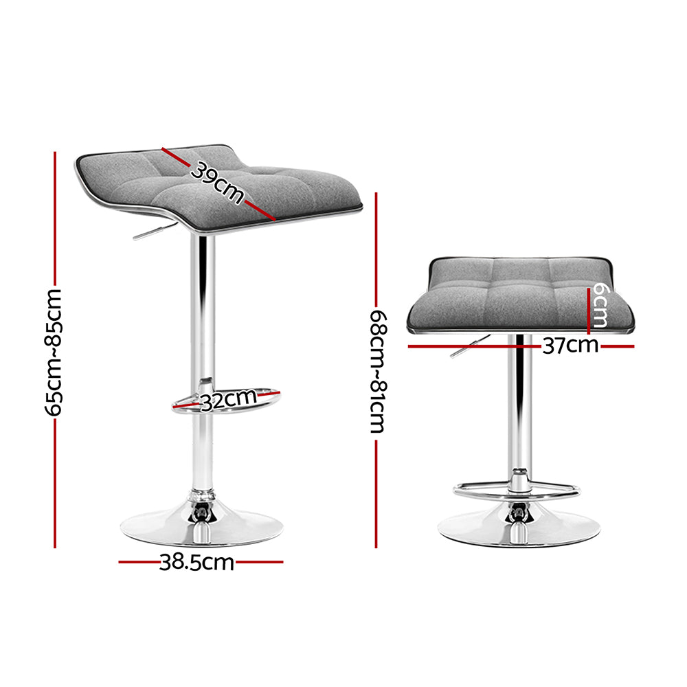 Artiss Bar Stools Set of 2 Gas Lift Linen Padded Swivel Grey