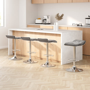 Artiss Gas Lift Swivel Bar Stool Height Adjustable Linen Fabric Grey