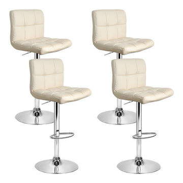 Artiss Gas Lift Bar Stool Grid Stitch PU Leather Swivel Beige