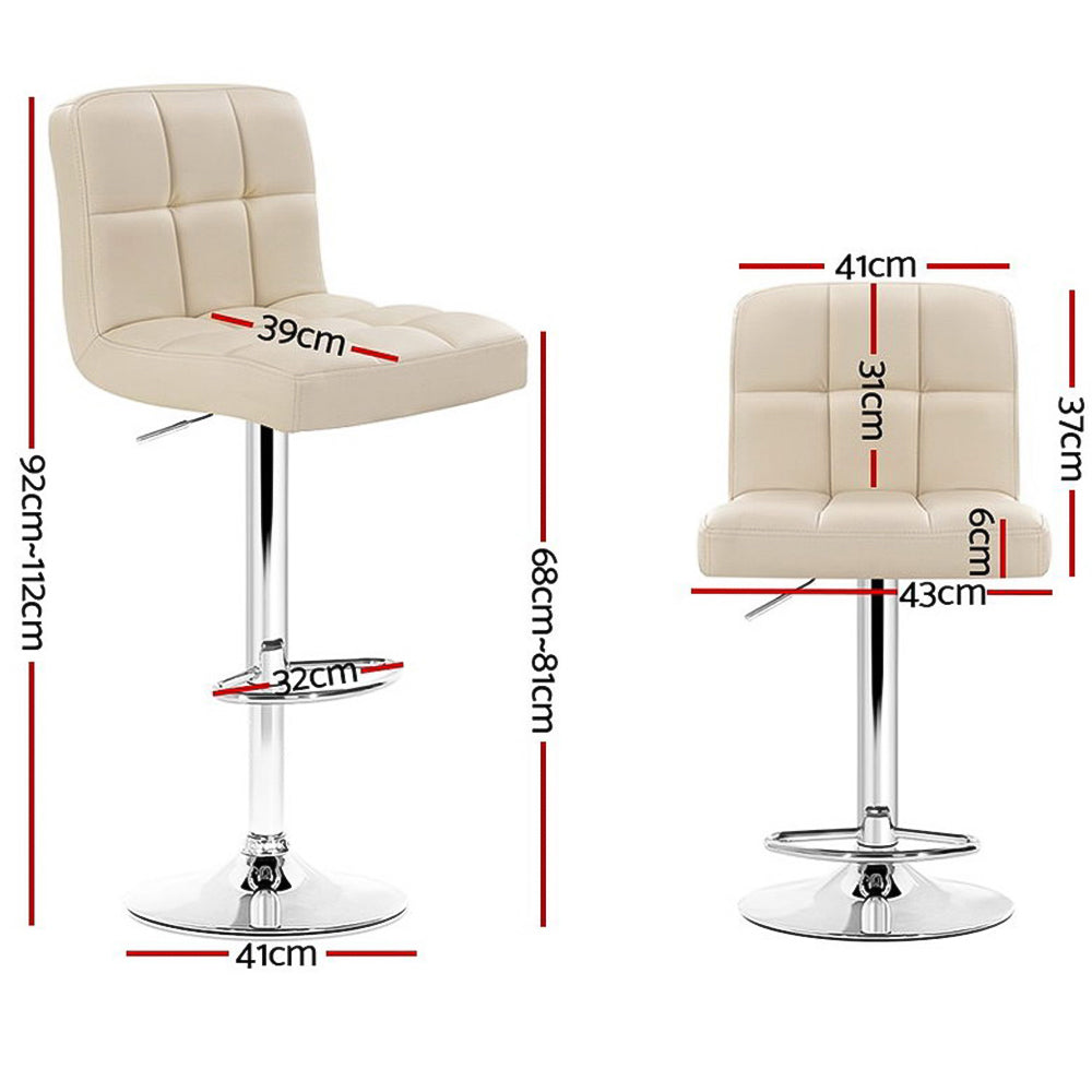 Artiss Gas Lift Bar Stool Grid Stitch PU Leather Swivel Beige