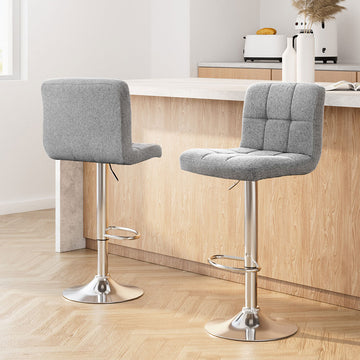 Artiss Fabric Bar Stool Gas Lift Height Adjustable Swivel Chrome Grey