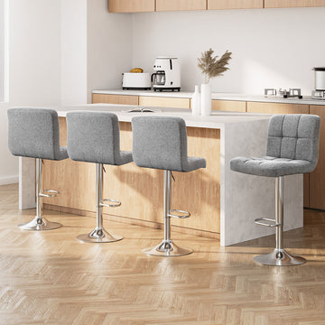 Artiss Bar Stool Gas Lift Swivel Tufted Linen Fabric Grey