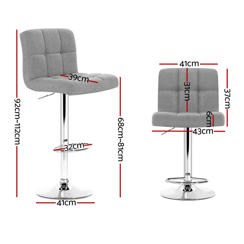 Artiss Bar Stool Gas Lift Swivel Tufted Linen Fabric Grey