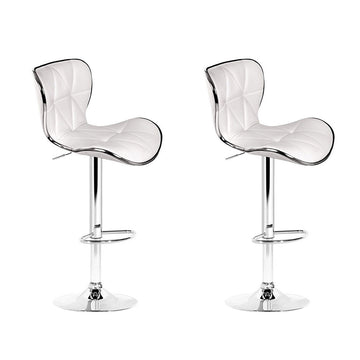Artiss Gas Lift Bar Stool Diamond Stitch PU Leather White