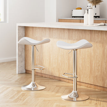 Artiss Gas Lift Bar Stools Set of 2 PU Leather White