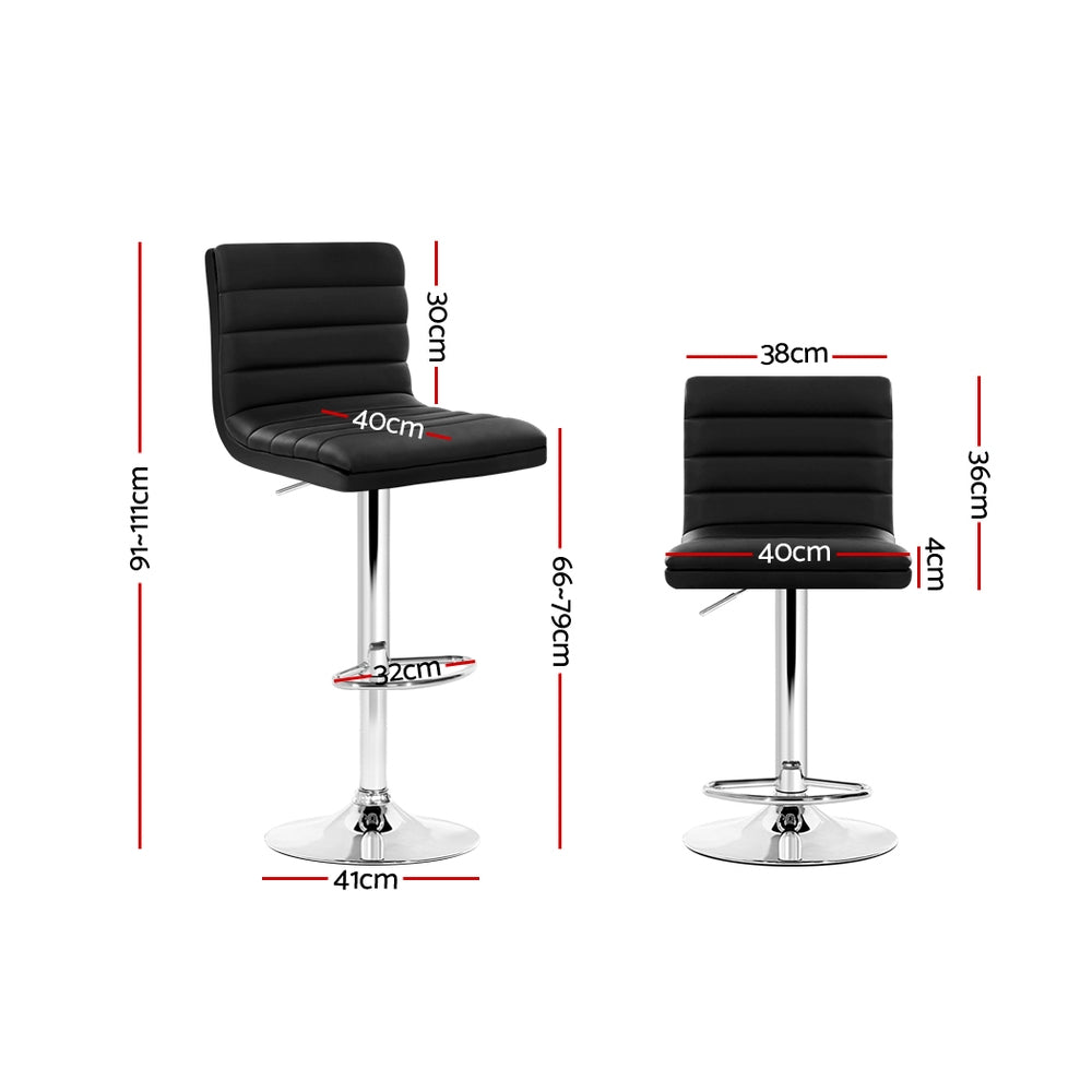Artiss Gas Lift Bar Stools Padded PU Leather Swivel Black