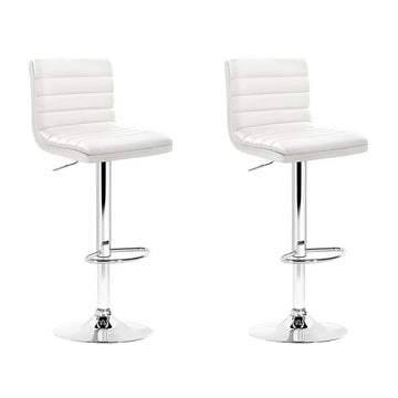 Artiss Gas Lift Bar Stool Ribbed PU Leather High Back White