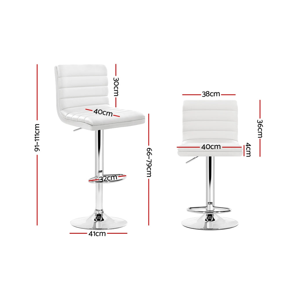 Artiss Gas Lift Bar Stool Ribbed PU Leather High Back White