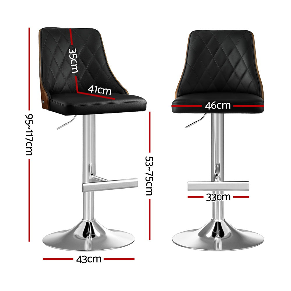 Artiss Adjustable Bar Stool Black Leather Bentwood Swivel 95-117cm