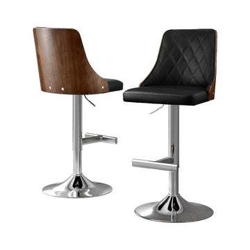 Artiss Bar Stools Bentwood Backrest Gas Lift PU Leather Black Set of 2