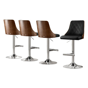 Artiss Walnut Wood Bar Stools Swivel Gas Lift Black Leather Set of 4