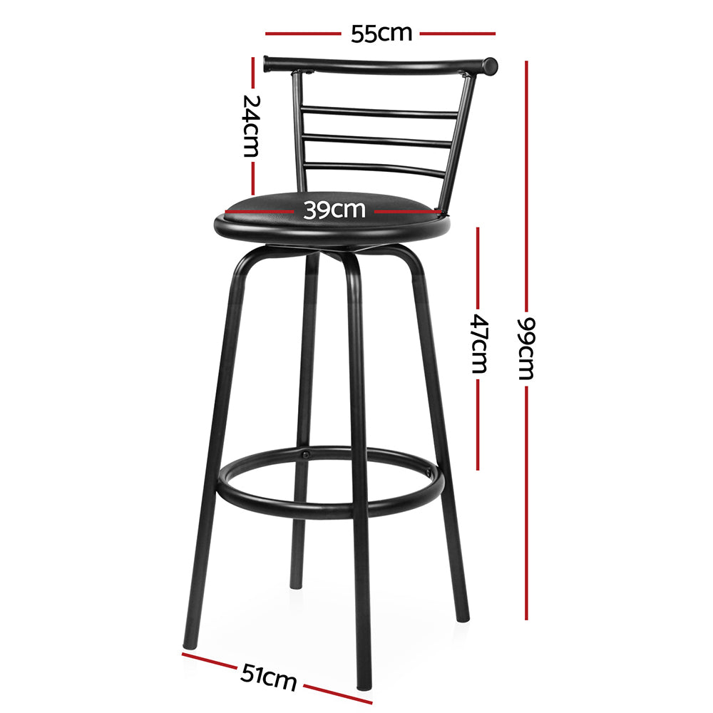 Artiss Swivel Bar Stools PU Leather Metal Frame Ladder Back Black