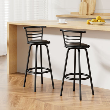 Artiss Swivel Bar Stools PU Leather Metal Frame Ladder Back Black