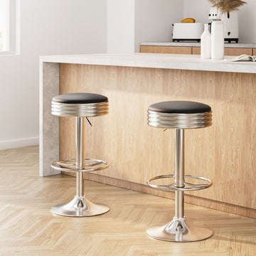 Artiss Backless PU Leather Bar Stool Gas Lift Height Adjustable Black