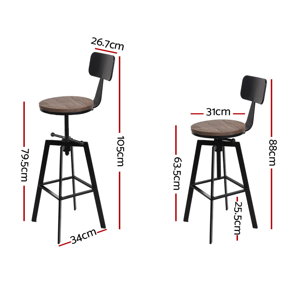 Artiss Vintage Industrial Bar Stool Set of 2 Elm Wood Seat Black