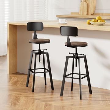 Artiss Vintage Industrial Bar Stool Set of 2 Elm Wood Seat Black