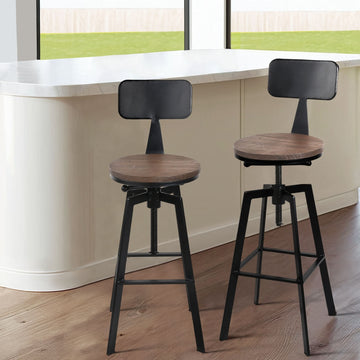 Artiss Industrial Bar Stool Elm Wood Backrest Adjustable Height Black Set of 4