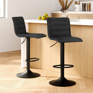 Artiss Bar Stools Gas Lift Height Adjustable Linen Fabric Black