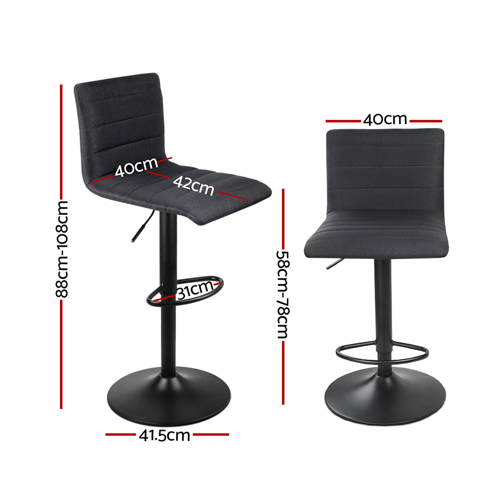 Artiss Bar Stools Gas Lift Height Adjustable Linen Fabric Black