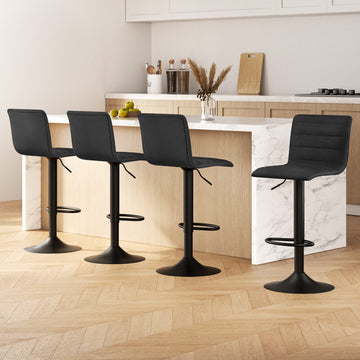 Artiss Gas Lift Bar Stools Set of 4 Linen Fabric Black