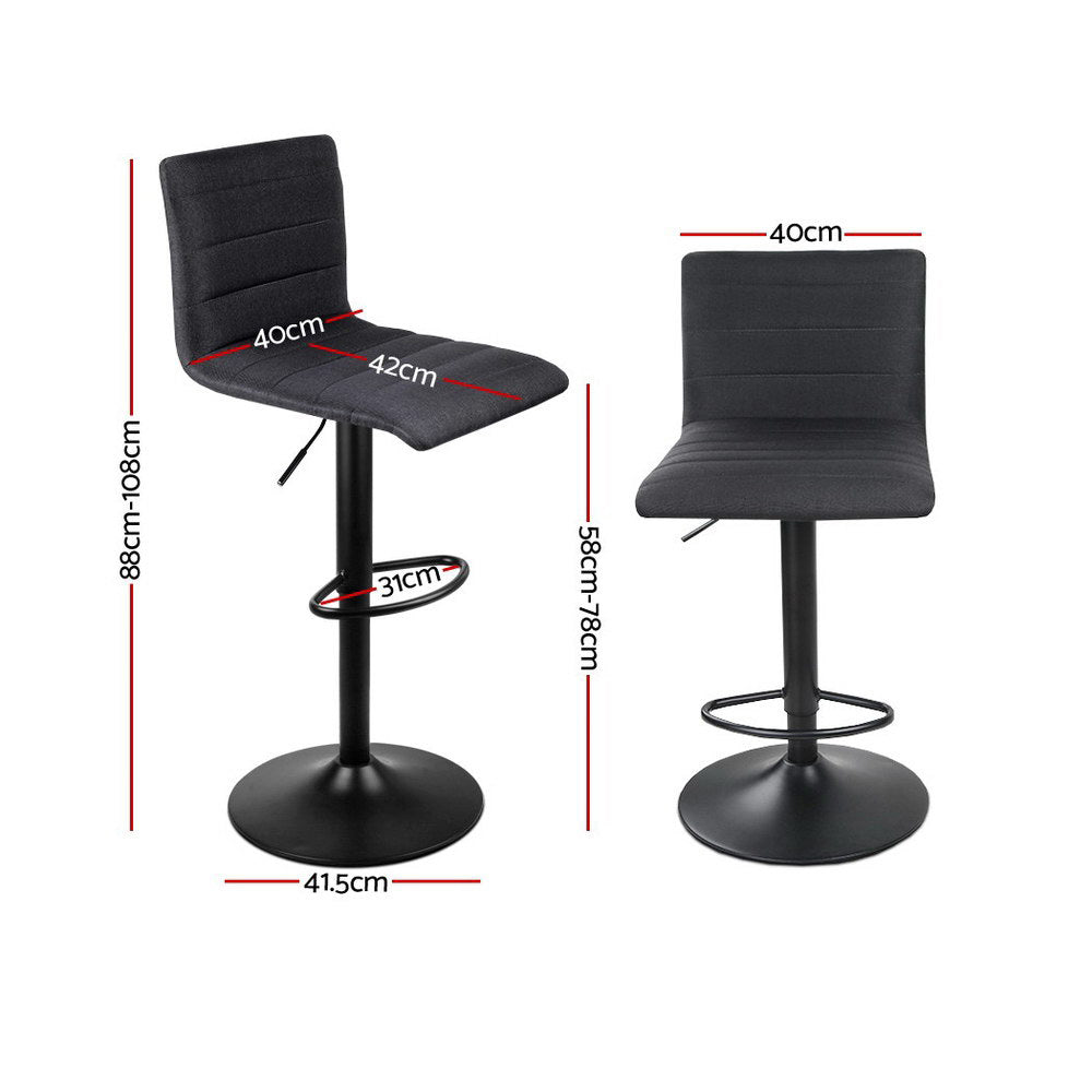 Artiss Gas Lift Bar Stools Set of 4 Linen Fabric Black