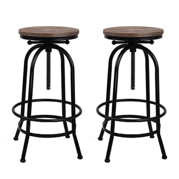 Artiss Industrial Bar Stools Set of 2 Elm Wood Steel Black