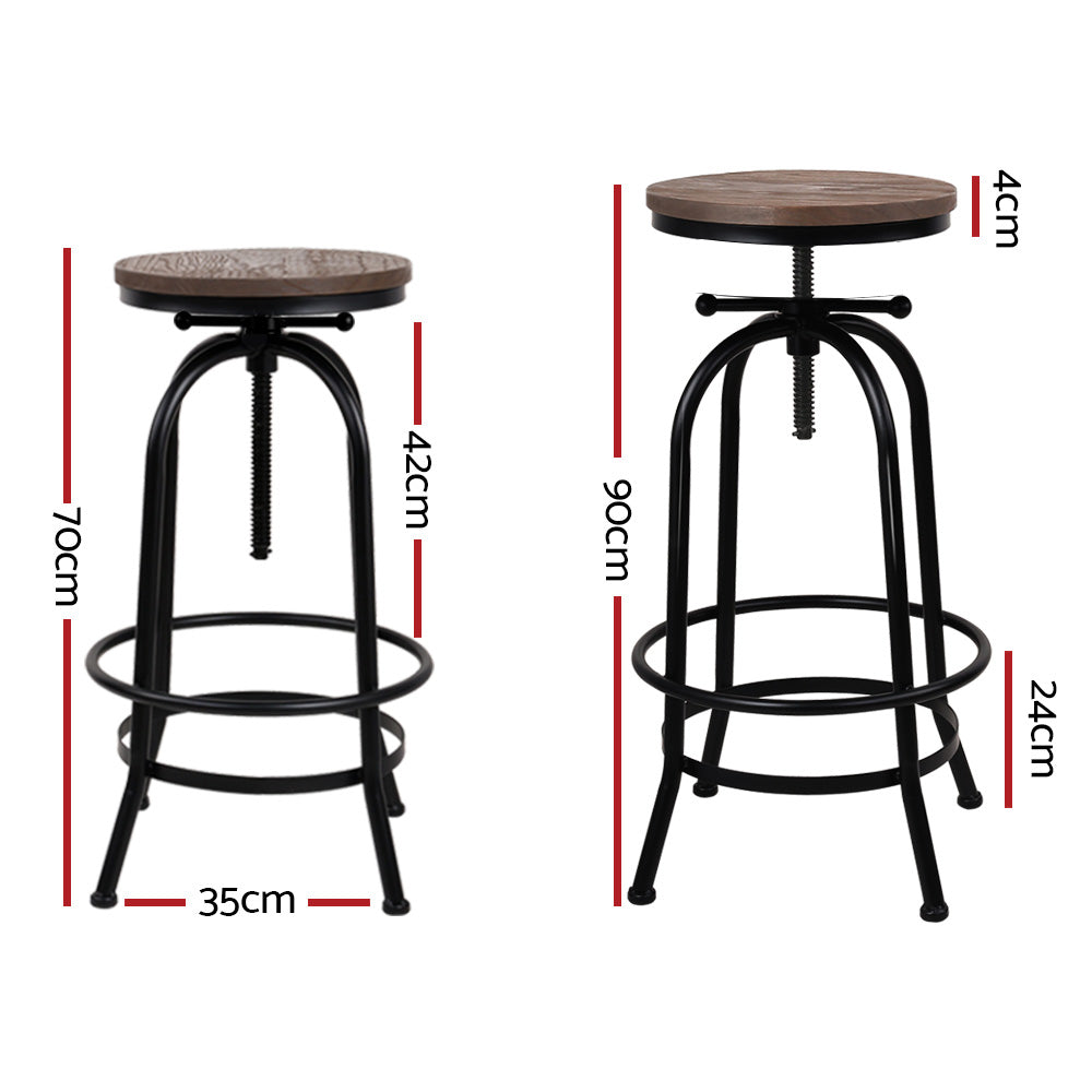 Artiss Industrial Bar Stools Set of 2 Elm Wood Steel Black