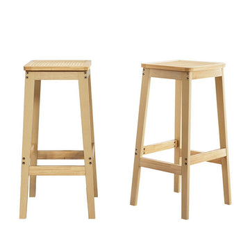 Artiss Bar Stools Counter Height Set of 2 Rubber Wood Rattan Seat