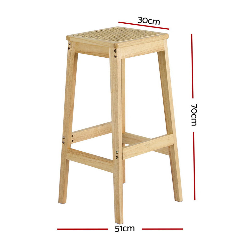 Artiss Bar Stools Counter Height Set of 2 Rubber Wood Rattan Seat