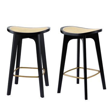 Artiss Rattan Bar Stools Bamboo Frame Gold Footrest Black Set of 2