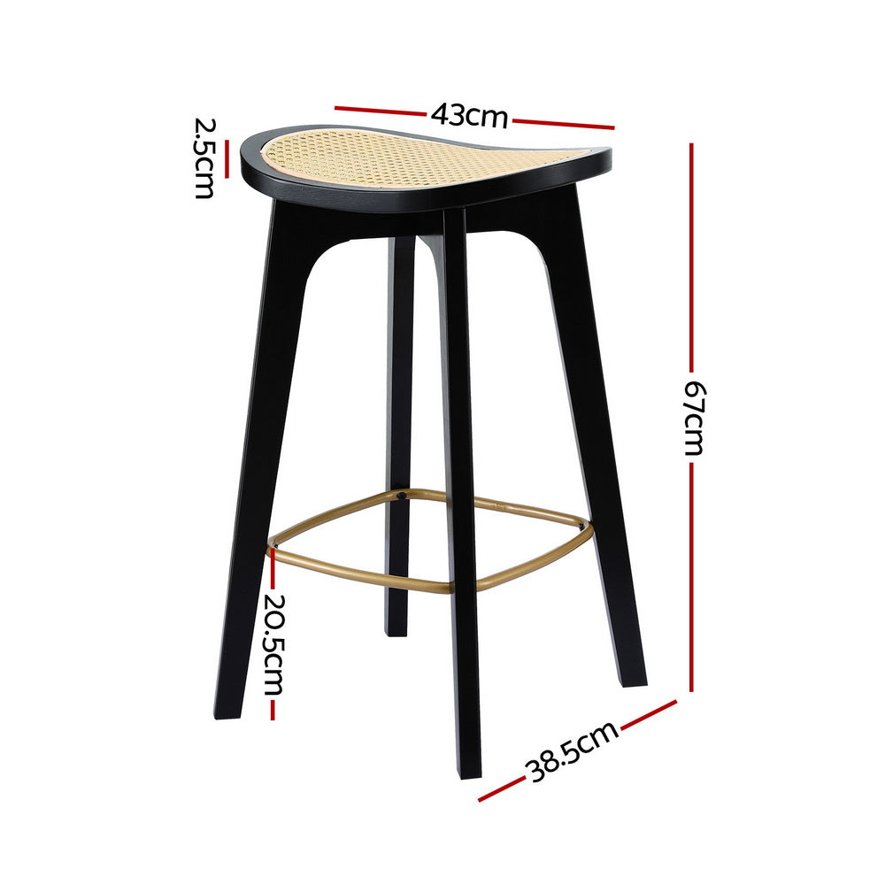 Artiss Rattan Bar Stools Bamboo Frame Gold Footrest Black Set of 2