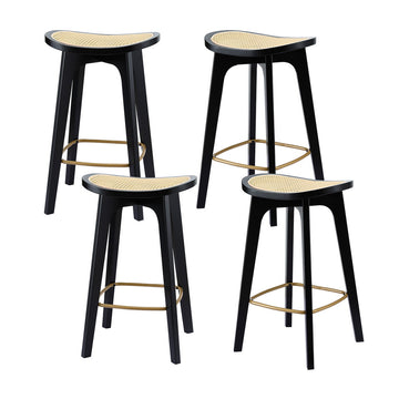Artiss Rattan Bar Stools Bamboo Frame Gold Footrest Black Set of 4