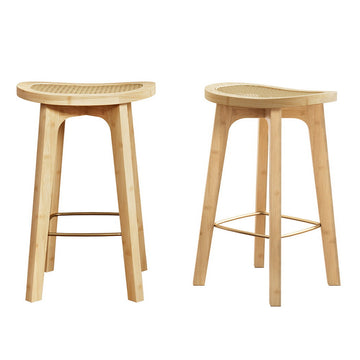 Artiss Bamboo Rattan Bar Stools Natural Kitchen Counter Chair 67cm