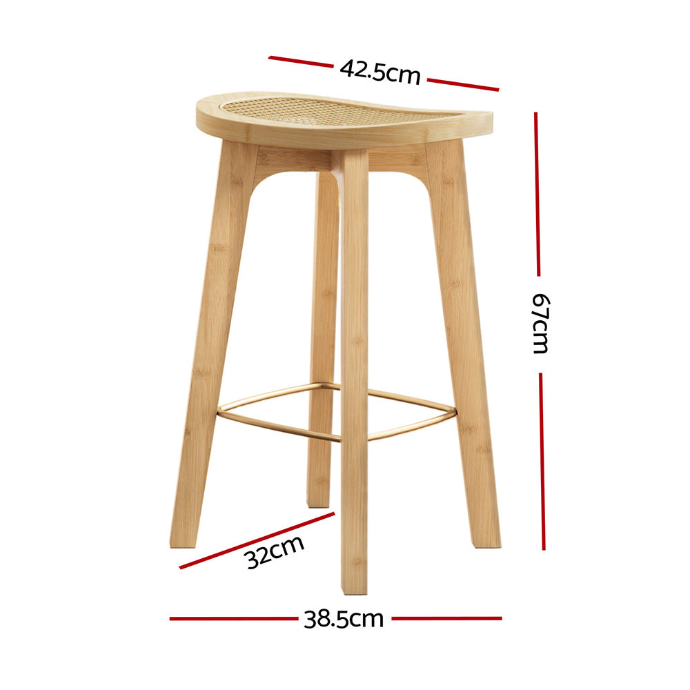 Artiss Bamboo Rattan Bar Stools Natural Kitchen Counter Chair 67cm